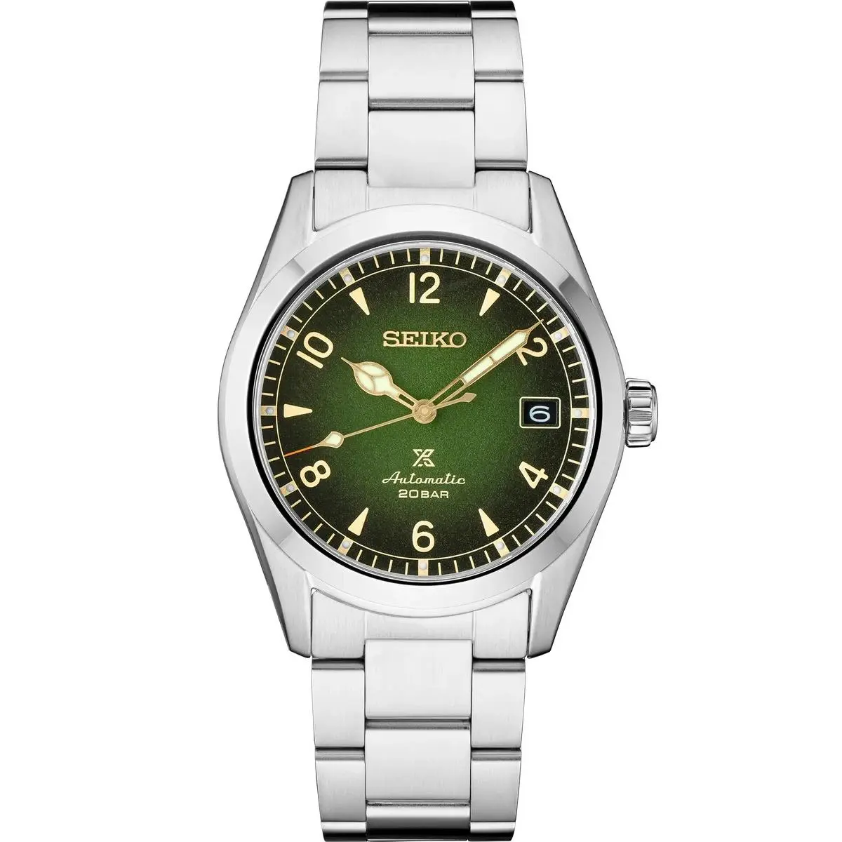 Seiko Prospex 38mm Green Dial Stainless Steel Watch SPB155 - Dial: Green, Band: Silver