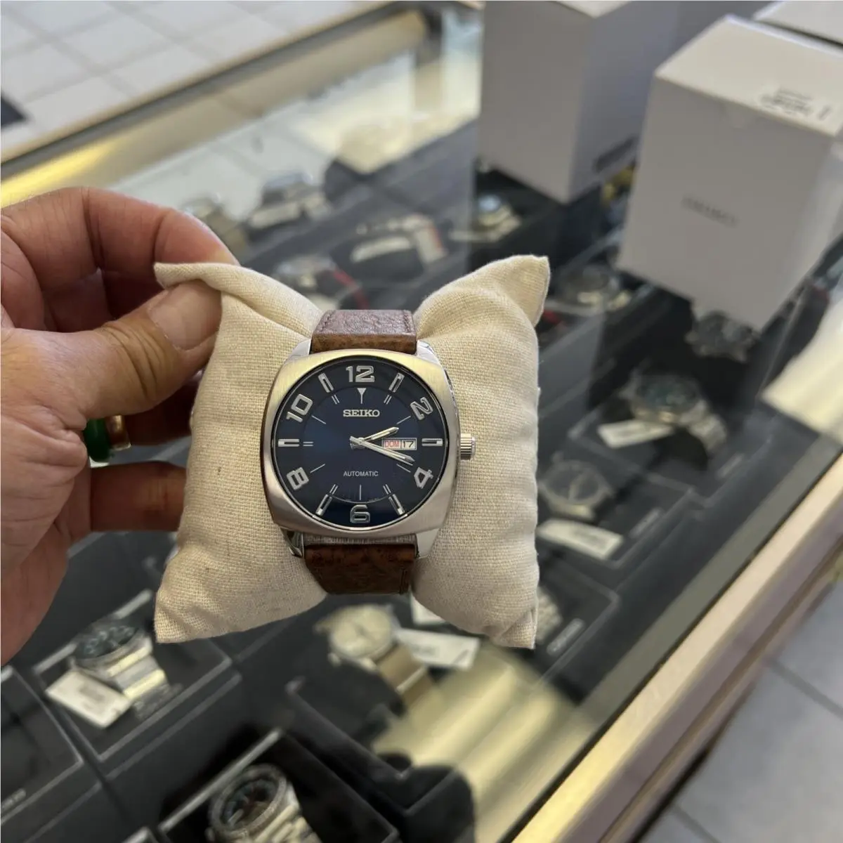 Seiko Dealer Recraft Series Automatic Blue Dial Brown SNKN37
