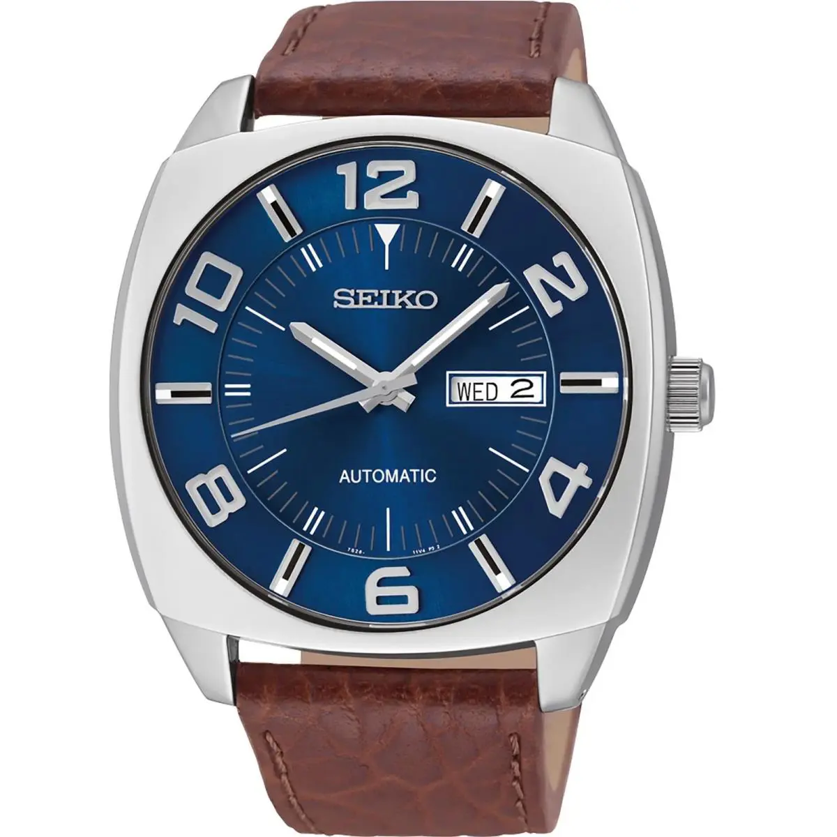 Seiko Men`s SNKN37 Recraft Blue Dial Automatic Day Date Leather Strap Watch