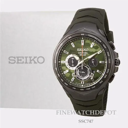 Seiko Men Solar Coutura Green Camouflage Pattern Dial Watch SSC747