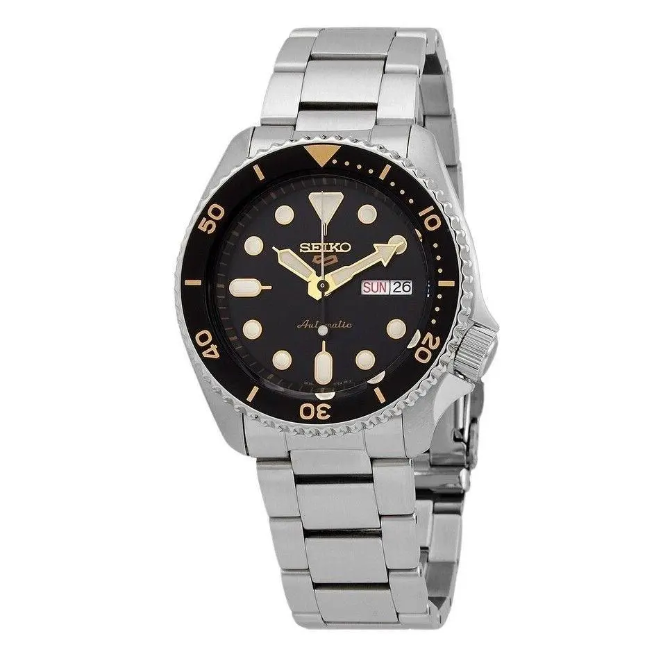 Seiko 5 Sports Style Automatic Black Dial Stainless Steel SRPD57K1 Men`s Watch - Dial: Black, Band: Silver, Bezel: Black