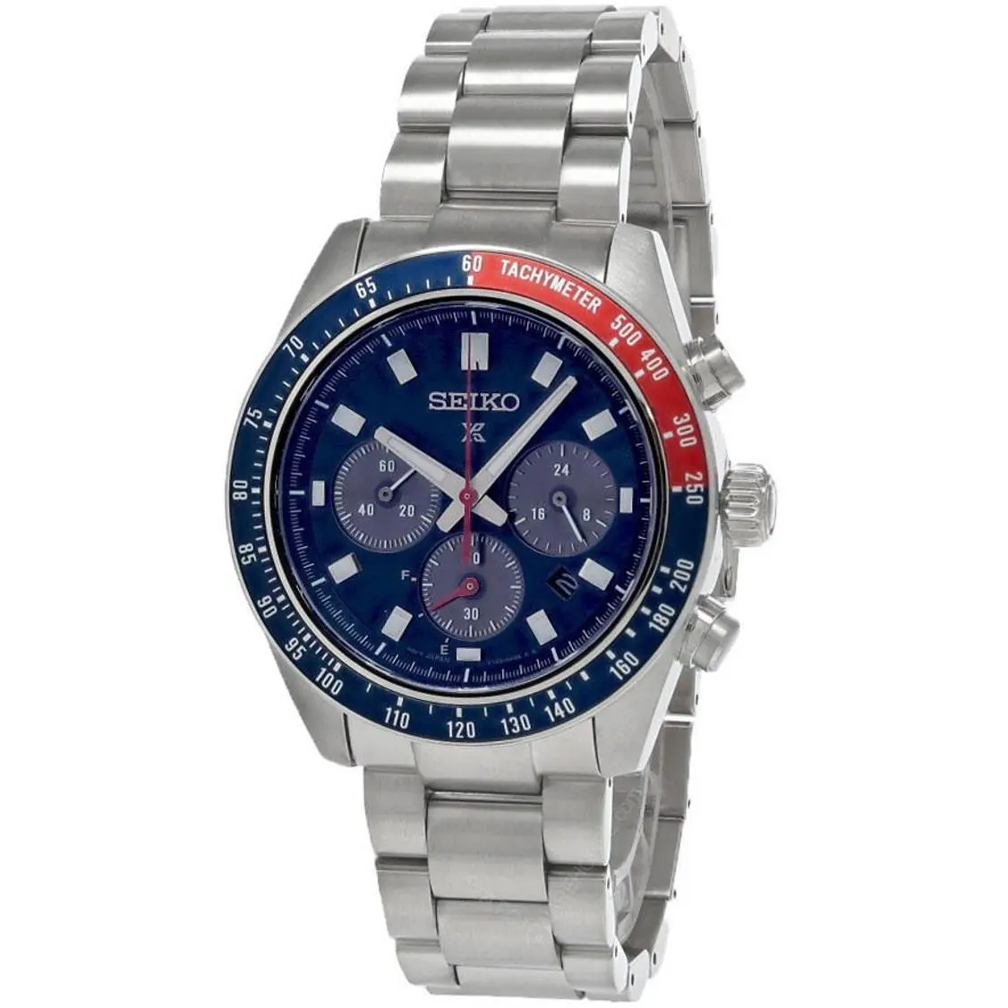 Seiko Prospex Speedtimer Solar Chrono 41.4MM Blue Dial Men`s Watch SSC913 - Dial: Blue, Band: Silver, Bezel: Blue / Red