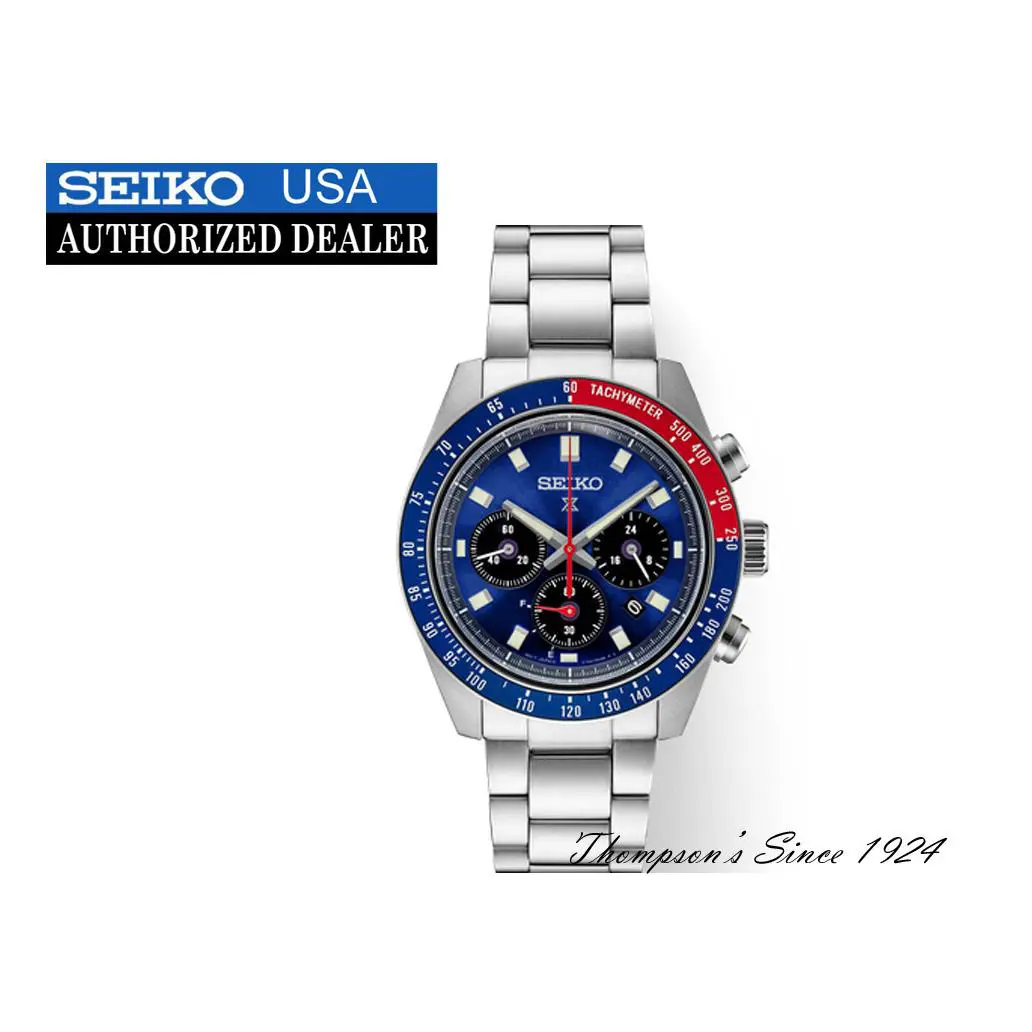 Seiko Speedtimer Prospex Solar Chronograph Collection SSC913 - Dial: Blue, Band: Silver, Bezel: Dual-tone red and blue tachymeter bezel