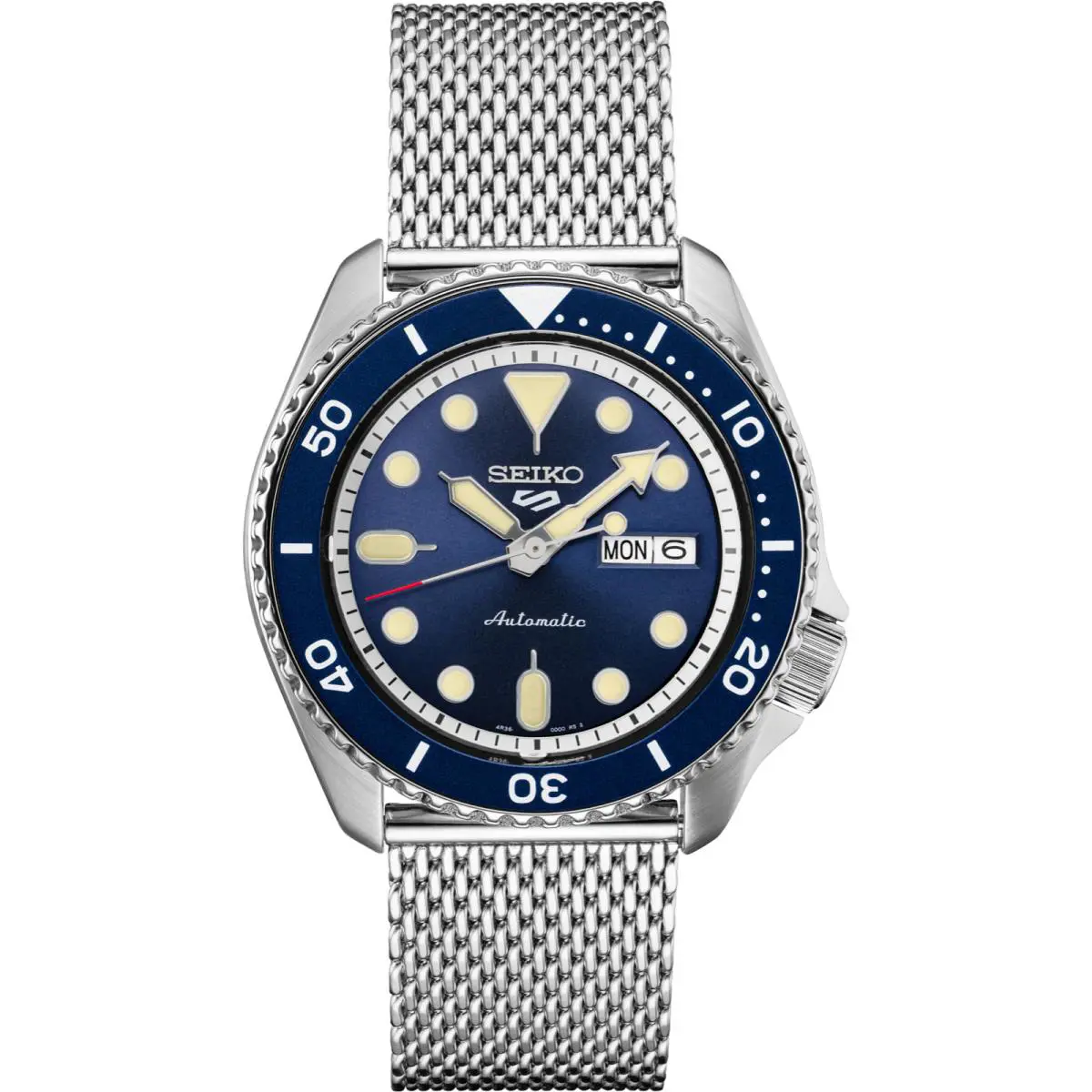 Seiko Men`s 5 Automatic Bue Dial Mesh Steel Bracelet Watch SRPD71