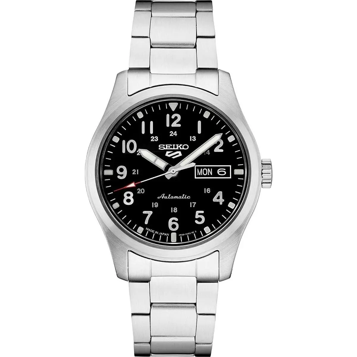 Men`s 5 Automatic Watch 100 Meter Day Date Black Dial Watch SRPG27 by Seiko