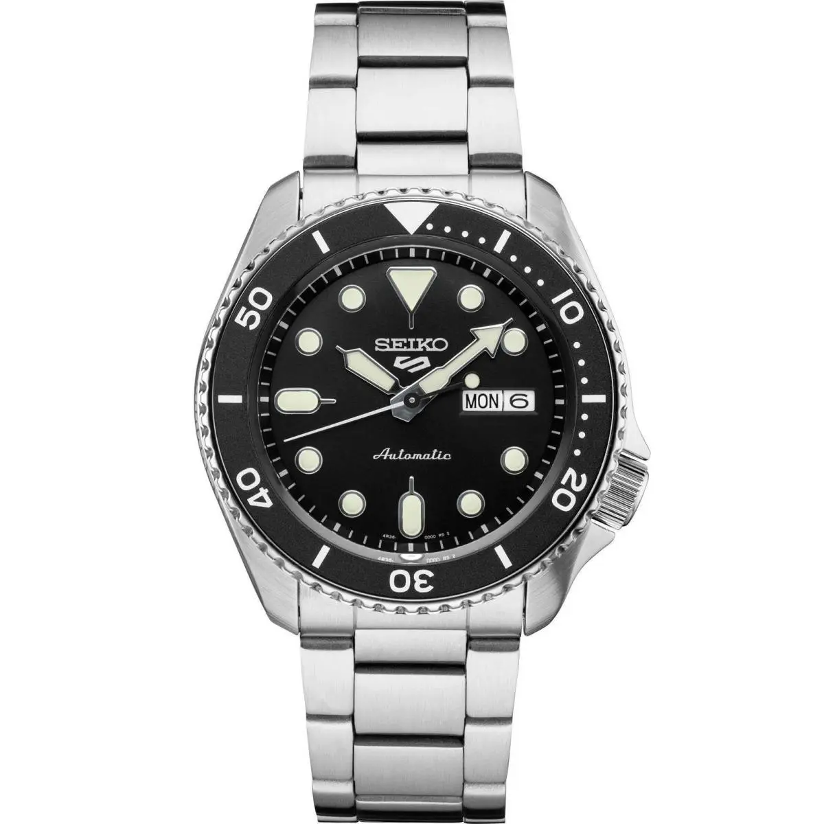 5 Sports SRPD55 Automatic Black Dial Stainless Steel Bracelet Men`s Watch by Seiko