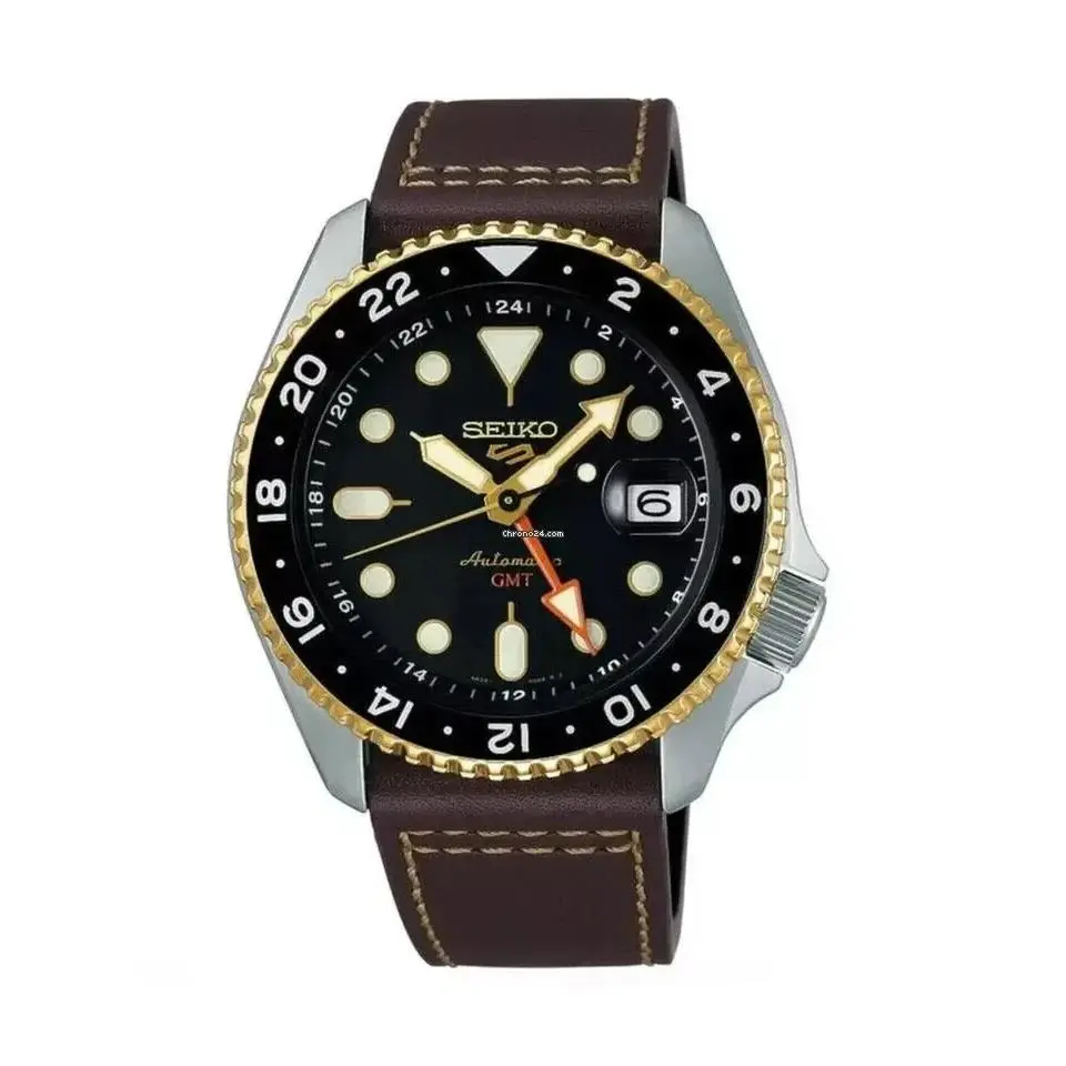 Seiko 5 Sports Skx Gmt Brown Dial Brown Leather Men`s Watch SSK036