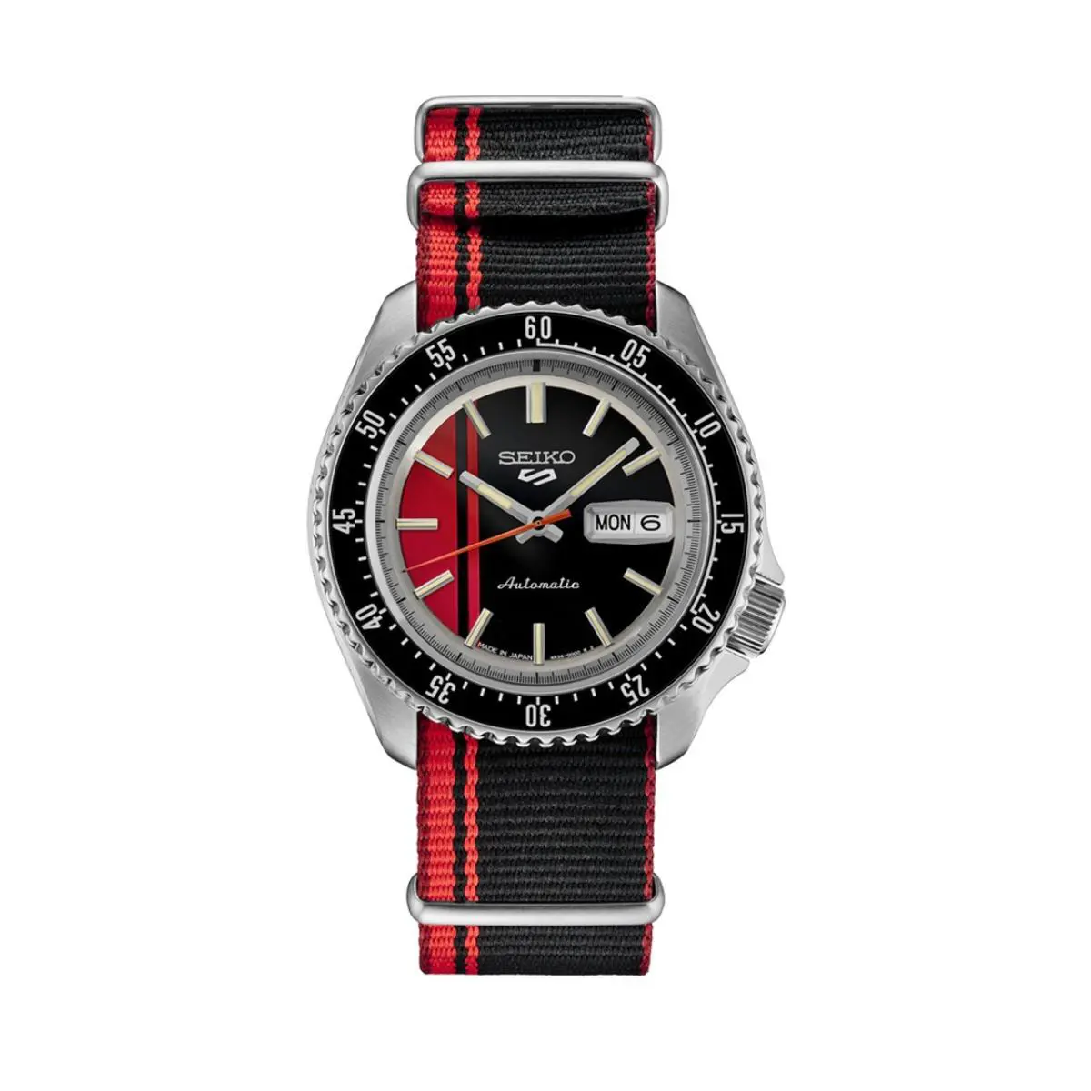 Seiko 5 Sports Automatic Men`s Watch U.s Special Creation Red/black Stripe 100M - Dial: Black, Red, Band: Black, Red, Bezel: Black