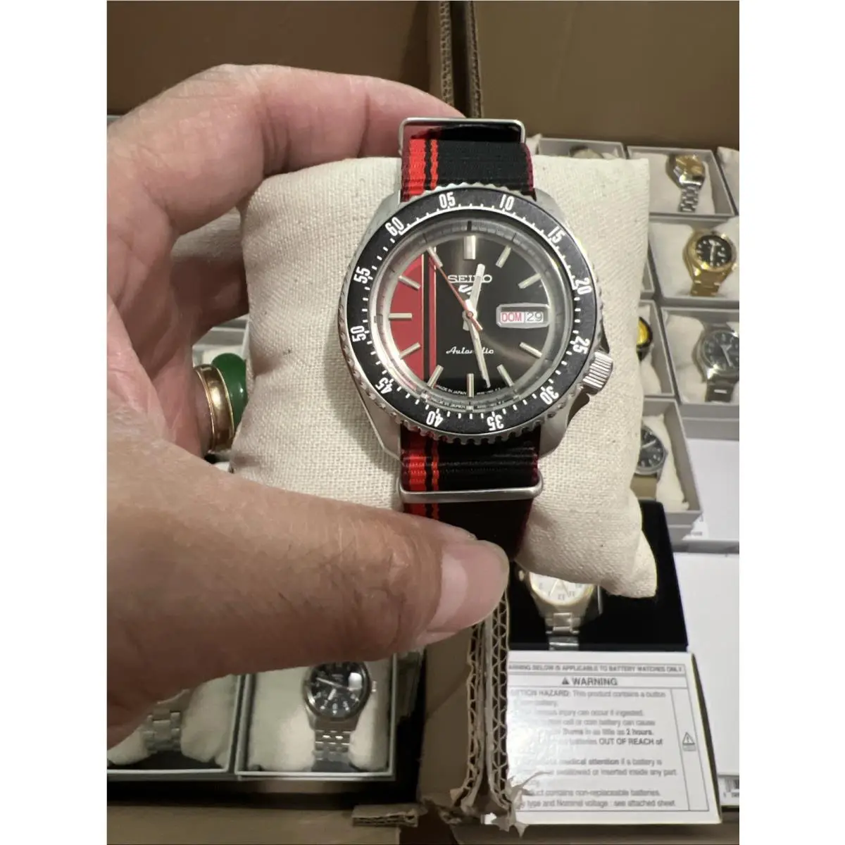 5 Sports Automatic Men`s Watch U.s Special Creation Red/black Stripe 100M by Seiko