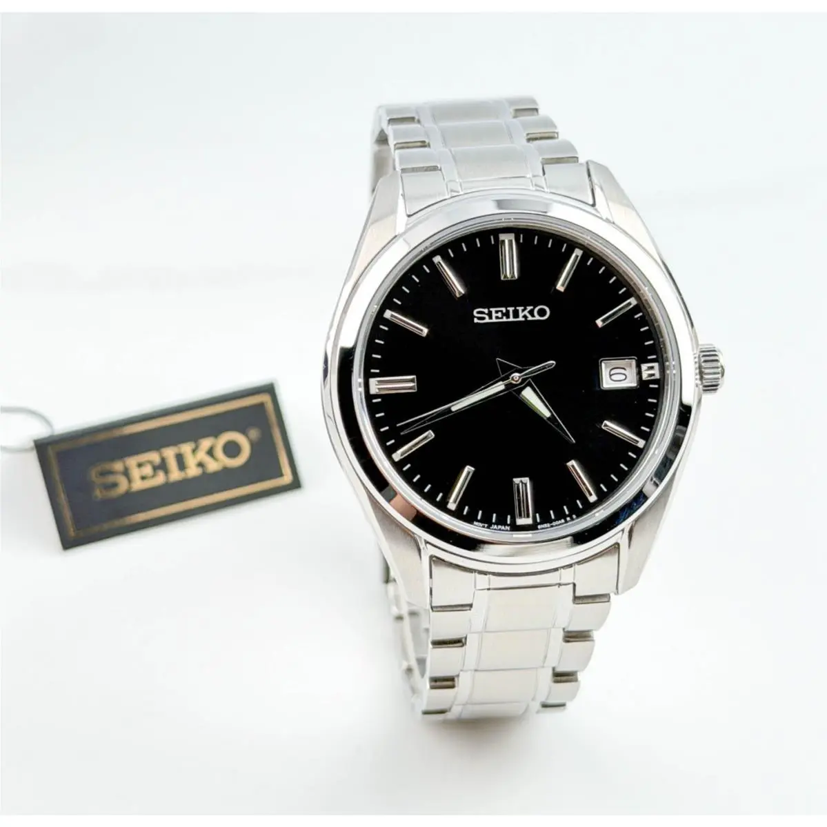 Essentials SUR311 Men`s Black Dial Stainless Steel Strap Quartz Watch 40mm by Seiko
