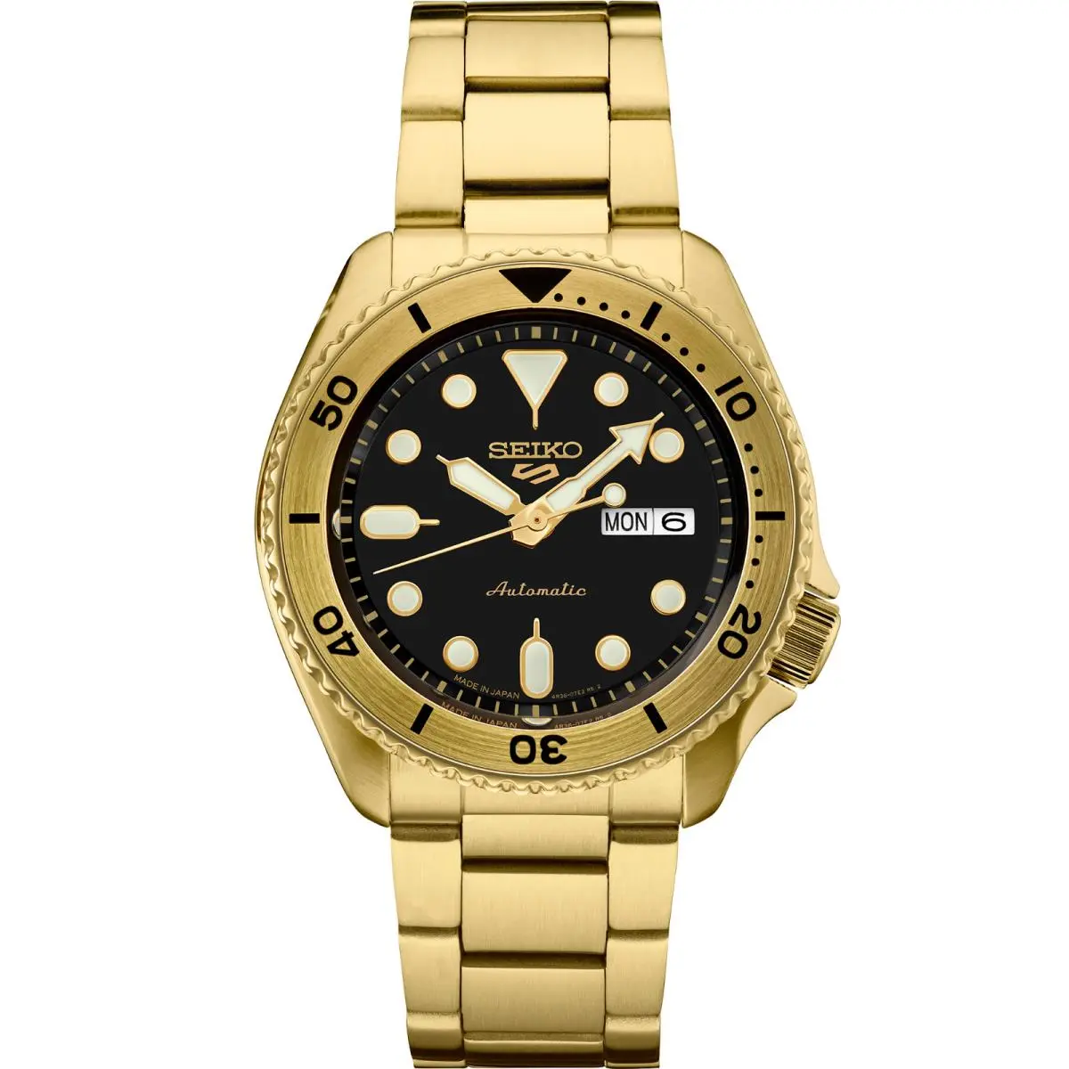 Seiko Men`s 5 Sports Black Dial Gold Day/date Automatic Watch SRPK18 - Dial: Black