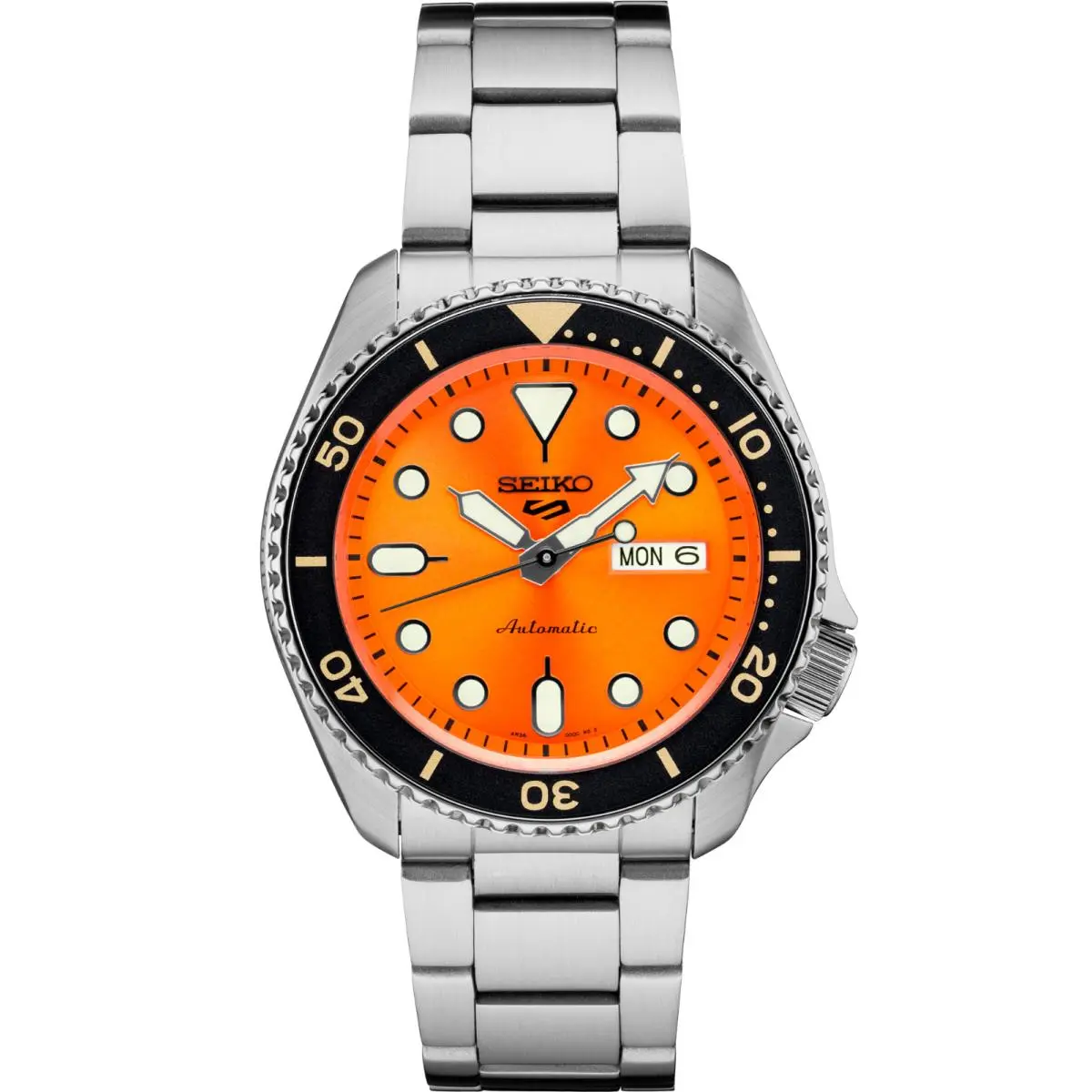 5 Sports Automatic Stainless Steel Orange Dial Men`s Watch SRPD59 by Seiko