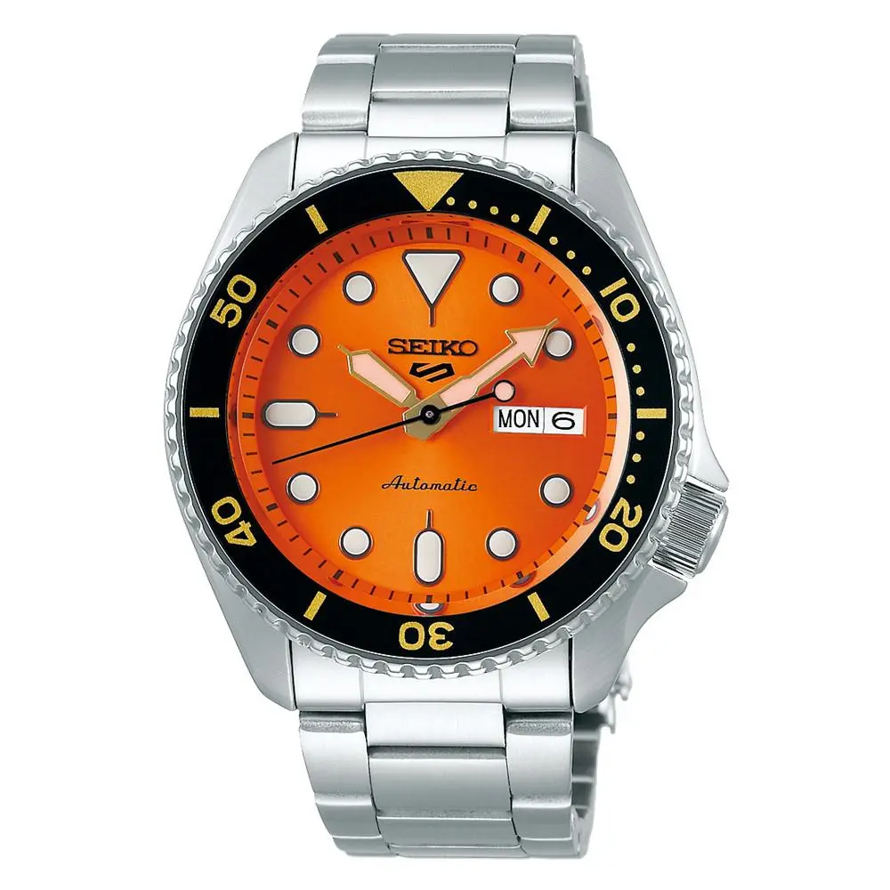 5 SRPD59 Mens Steel Orange Dial w Bracelet Day/date Automatic Watch by Seiko