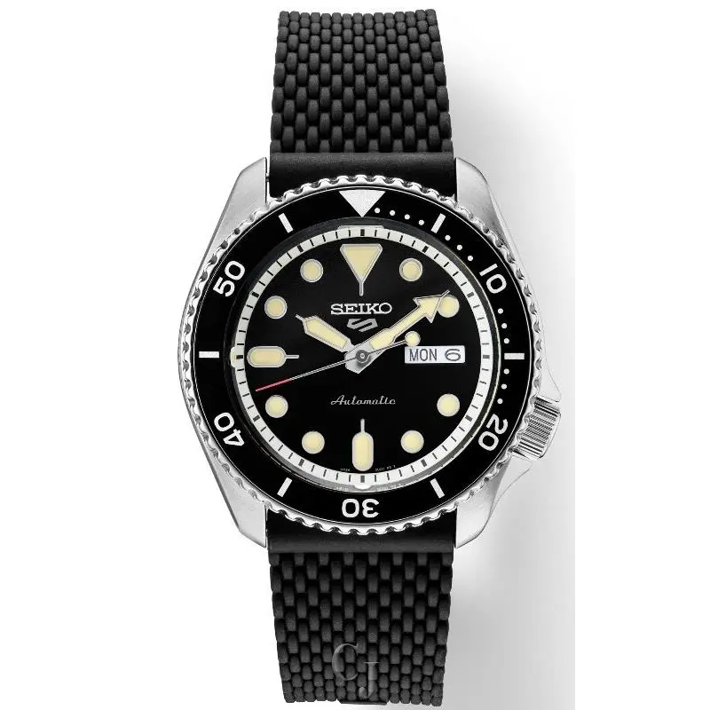 Seiko 5 Sports Automatic Black Sunray Dial Stainless Steel Men’s Watch SRPD95 - Dial: Black, Band: Black, Bezel: Black