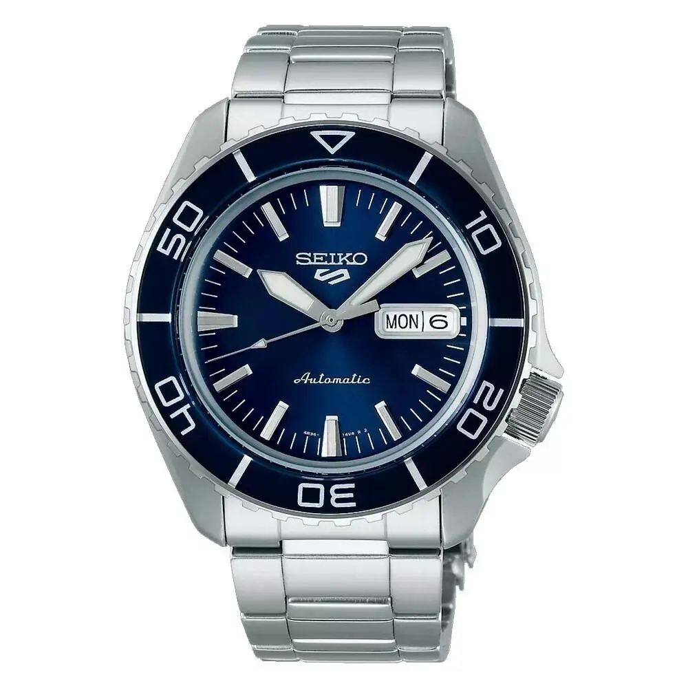 Seiko Men`s 5 Automatic Blue Dial Steel Bracelet Watch SRPK97