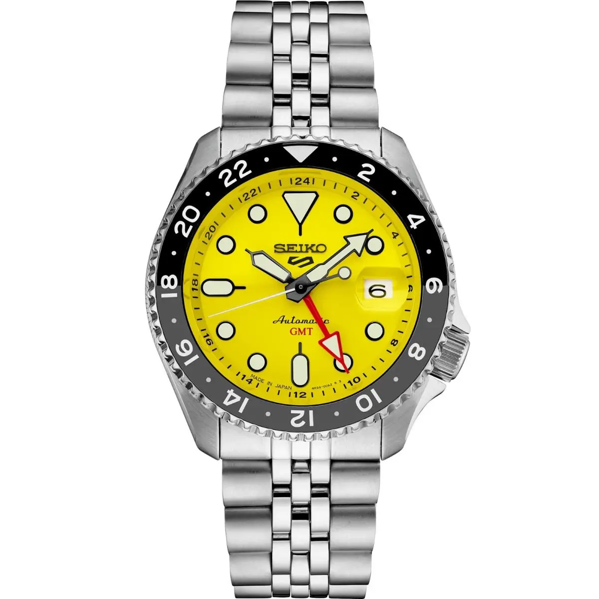 5 Five Sports Skx Gmt Automatic Men`s Watch 100m Yellow Dial SSK017 by Seiko