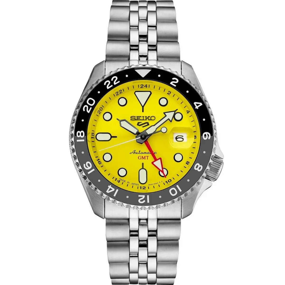 Men`s 5 Sport Automatic Gmt Steel Band Yellow Dial Watch SSK017 by Seiko