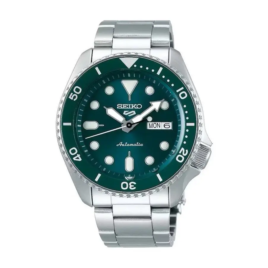 Seiko 5 Sports Automatic Green Dial Stainless Steel Men`s Watch - SRPD61 - Dial: Green, Band: Silver, Bezel: Green
