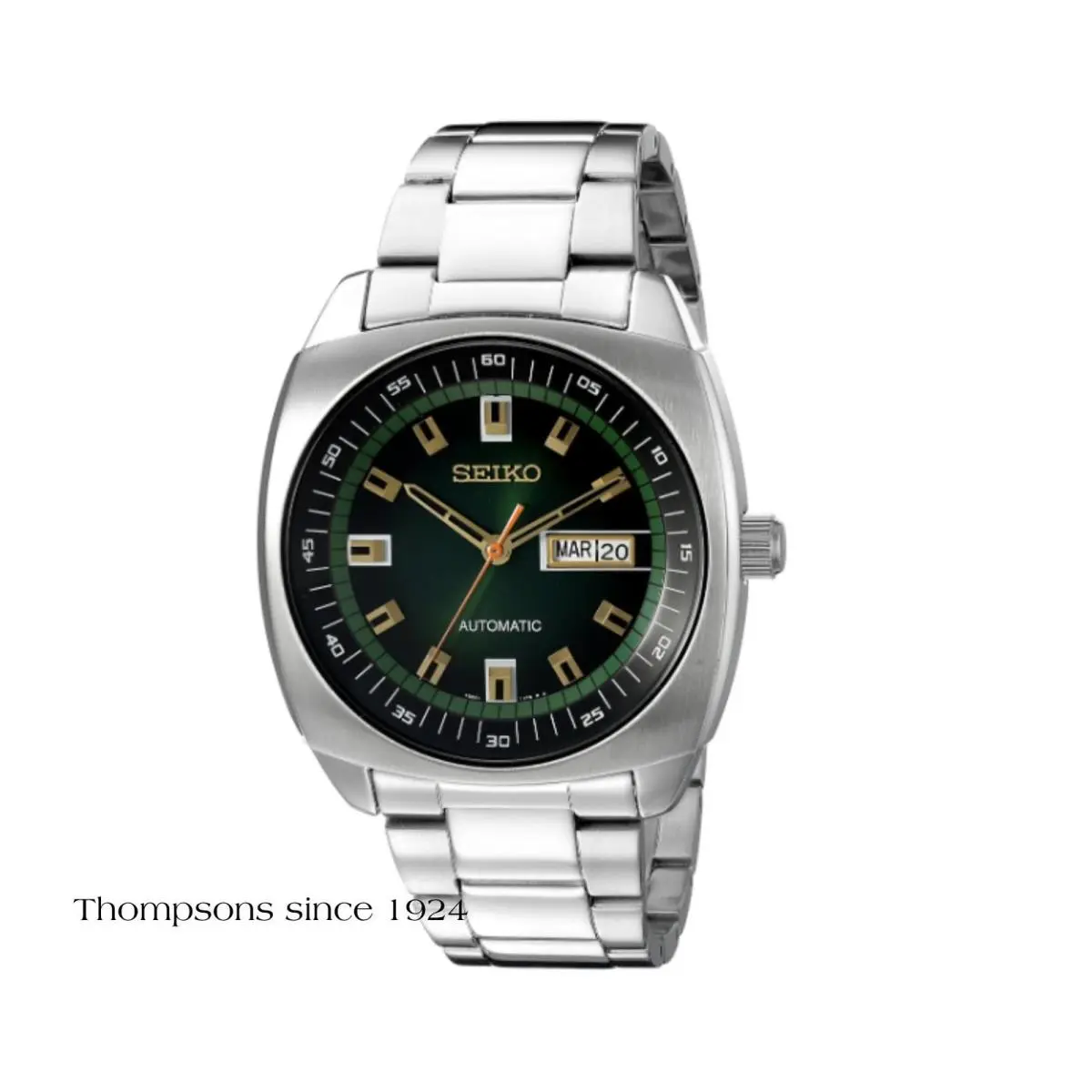 Analog Display Green Dial Automatic Silver Toned Steel Men`s Watch SNKM97 by Seiko