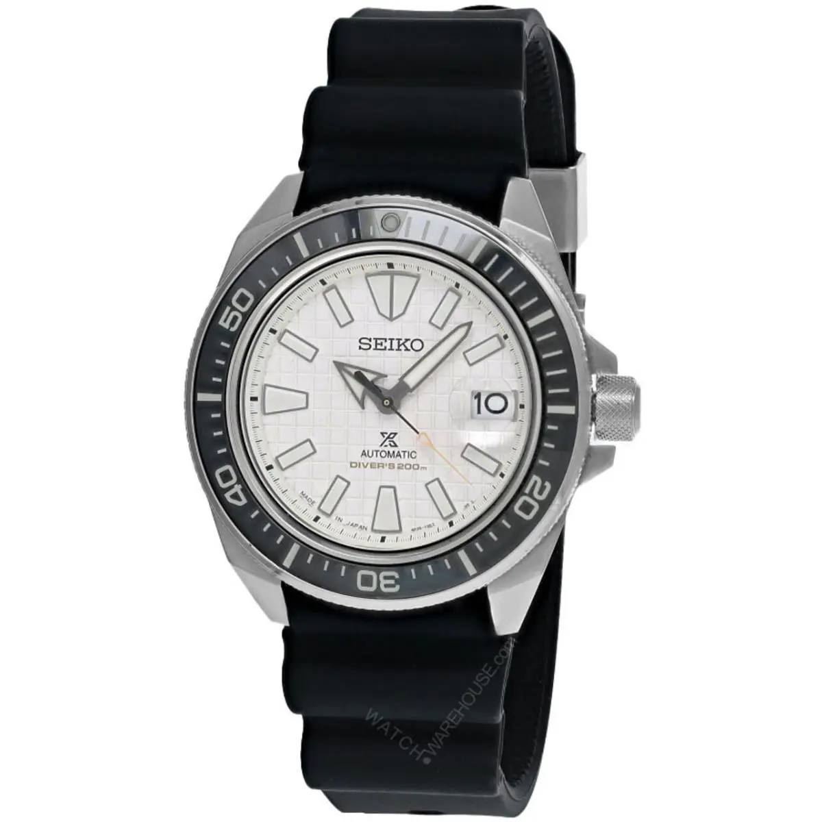 Seiko Prospex Men`s White Dial Black Silicone Band Analog Watch SRPE37 - Dial: White, Band: Black, Bezel: Black