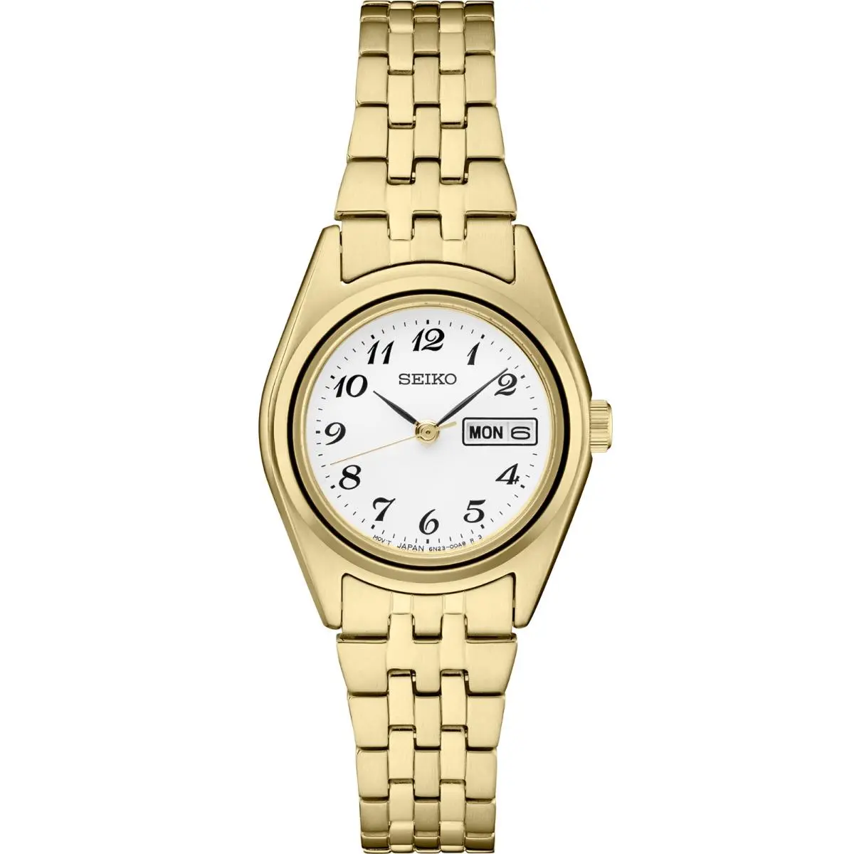 Seiko Essentials SS GP Quartz White Dial Women`s Watch SUR440 - Dial: White, Band: Gold, Bezel: Gold