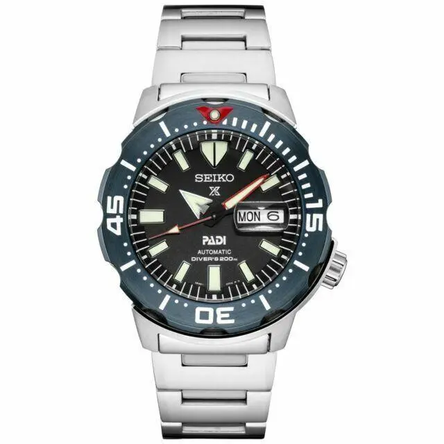 Seiko Prospex Padi Special Edition Men`s Diver`s Automatic Mens Watch SRPE27 - Dial: Black, Band: Silver, Bezel: Blue