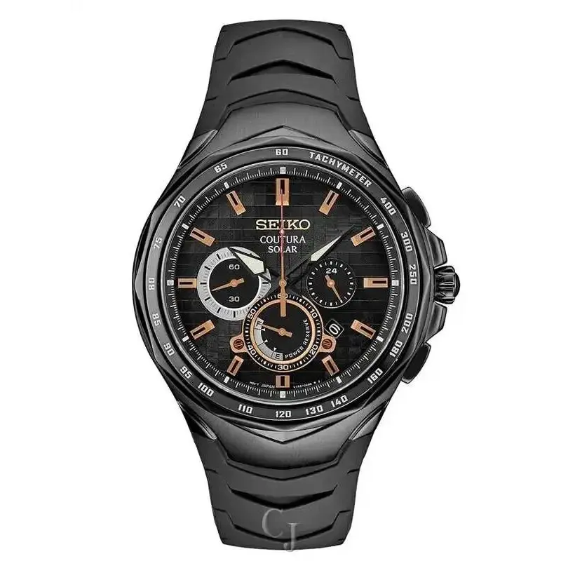 Coutura Solar Powered Chrono 45.5mm Black Dial Silicone Band Watch SSC811 by Seiko
