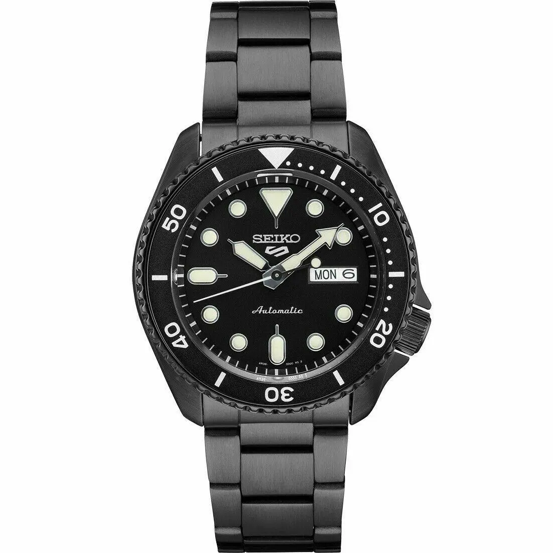 Men`s  5 Automatic Black Dial Black Ion Finish Bracelet Watch SRPD65 by Seiko