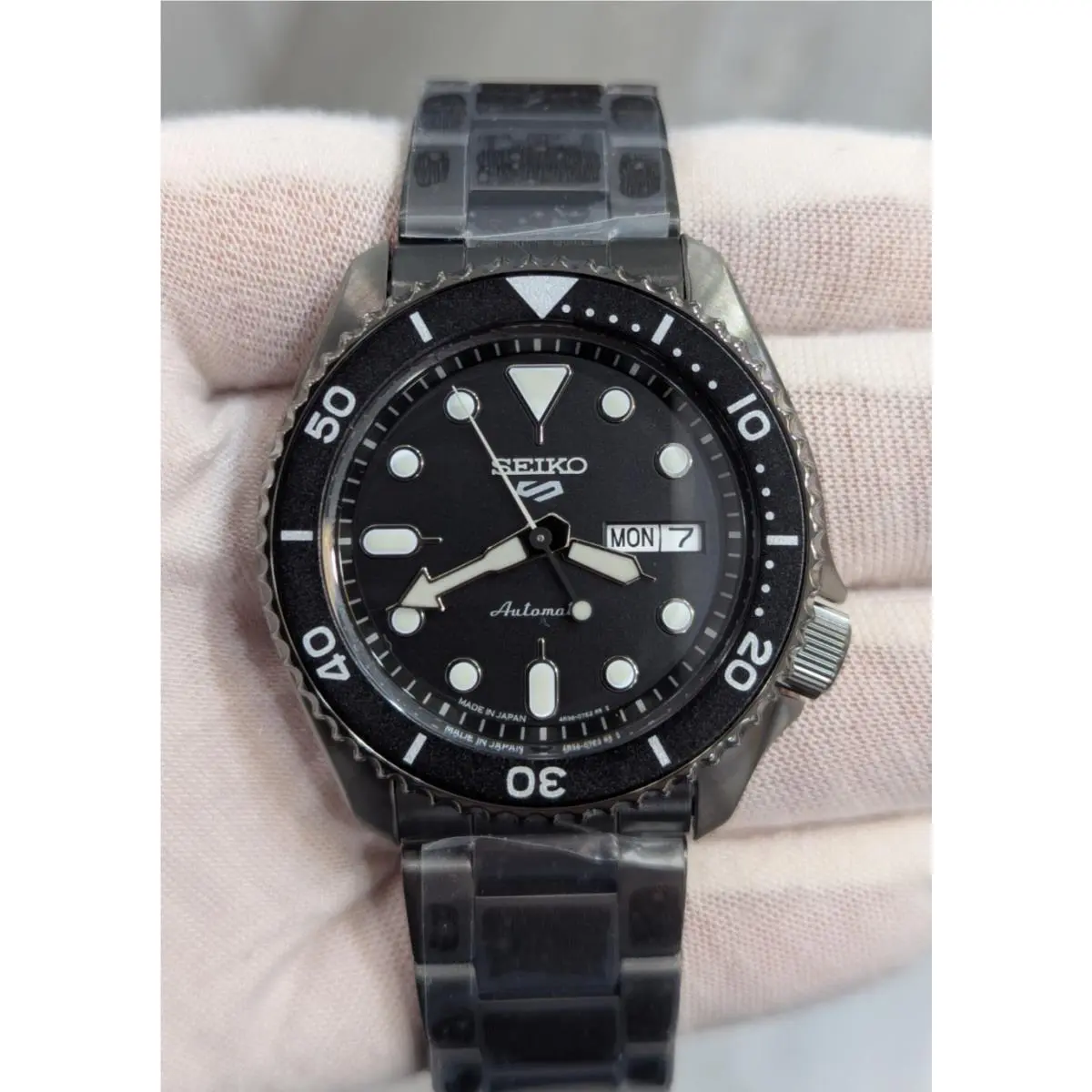 5 Sports Auto Black Dial All Black 42.5mm Men`s Watch SRPD65 by Seiko