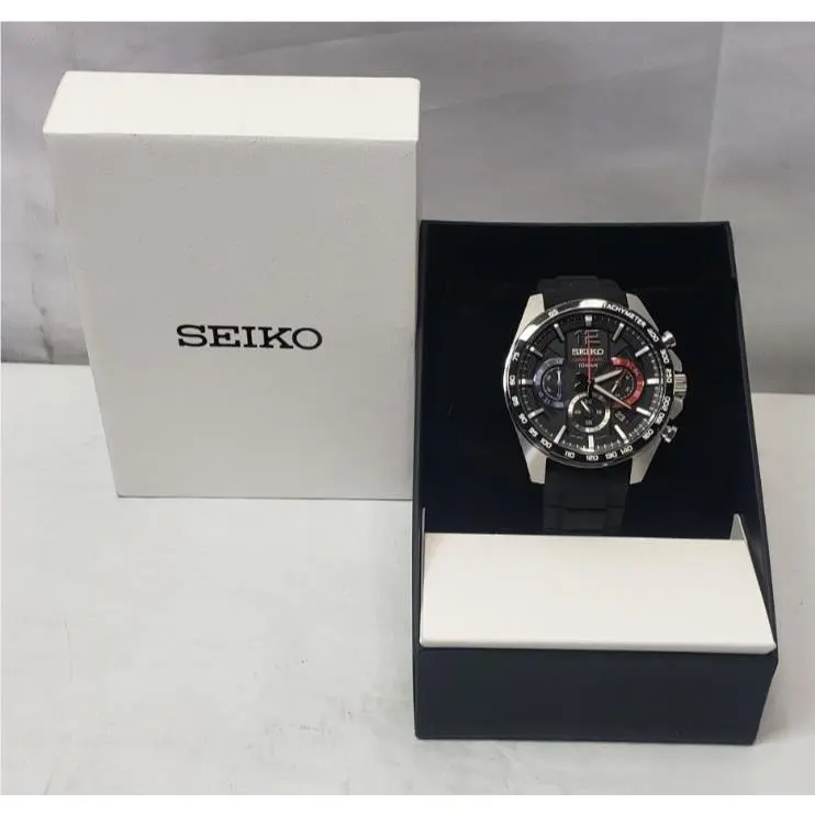 SSB347 Men`s Chronograph Quartz Watch Black Silicone Strap by Seiko