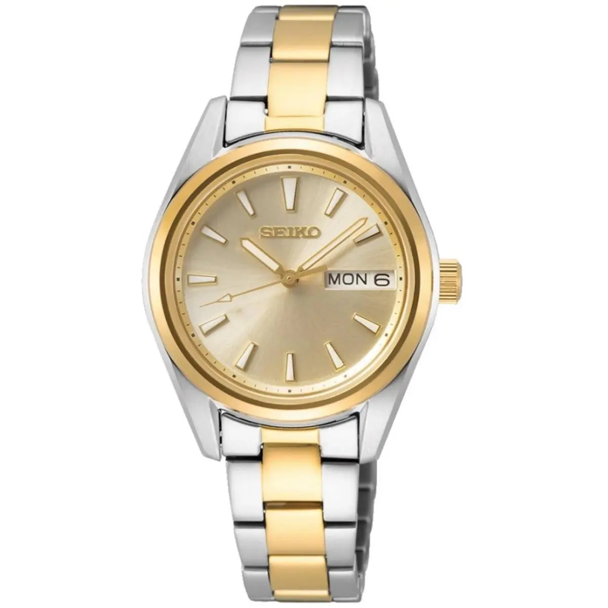 Seiko Women`s Watch Classic Quartz Gold Tone Dial Two Tone Bracelet SUR354