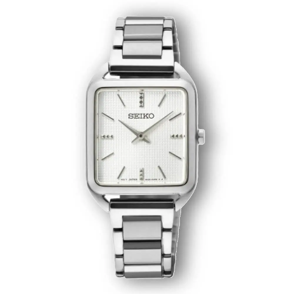 Seiko SWR073 Essentials Collection Rectangular Silver Dial Womens Watch