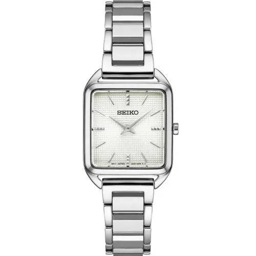Seiko SWR073 Essentials Collection Rectangular Silver Dial Womens Watch - Dial: Silver, Band: Silver, Bezel: Silver