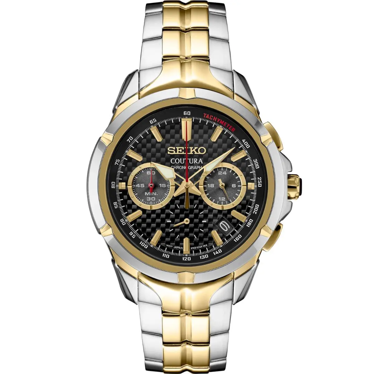 Seiko Coutura Quartz Chrono 42mm Black Dial Two Toned Watch SSB434 - Dial: Black, Band: Gold, Silver