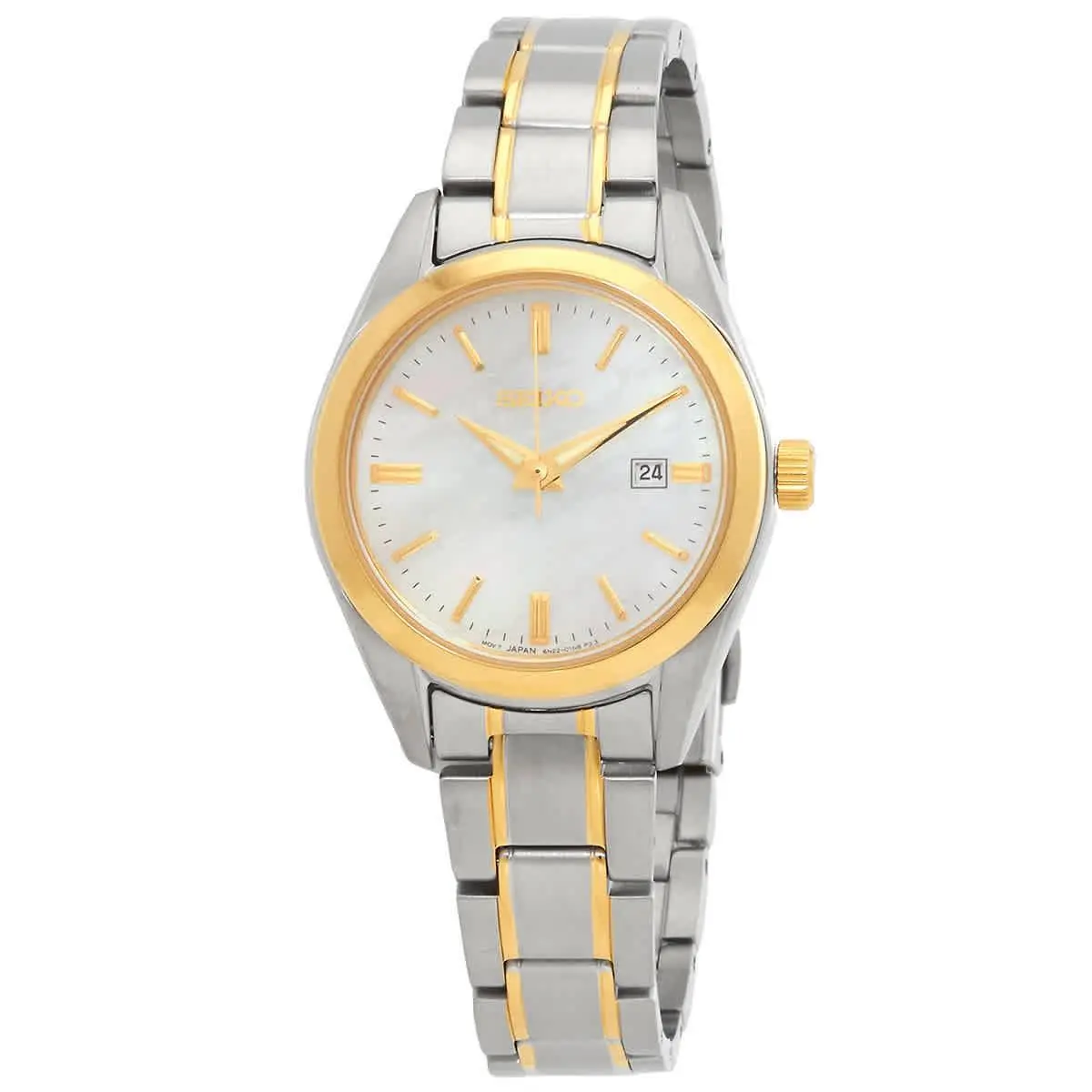 Seiko Core Mop Dial Quartz Ladies Watch SUR636P1 - White, Dial: White, Band: Gold, Silver