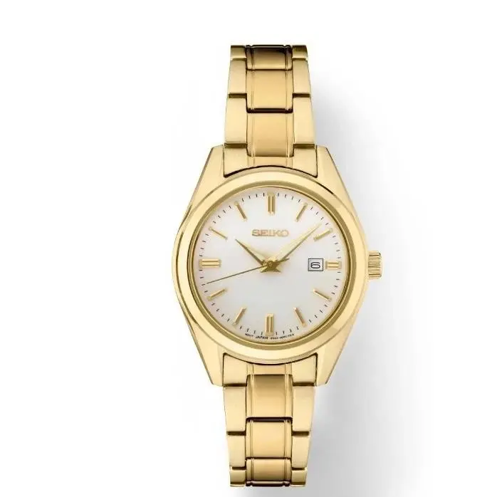 Seiko Essentials Silver Dial Gold Stainless Steel Bracelet Women`s Watch SUR632