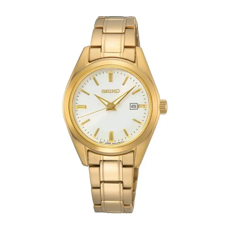 Seiko Ladies Neo Classic Quartz Silver Dial Watch - SUR632P1 - Dial: Silver, Band: Gold, Bezel: Gold
