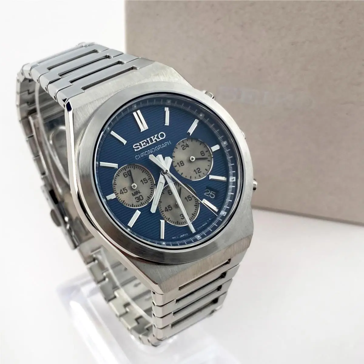 Essentials Blue Dial Stainless Steel Quartz Men`s Watch Chronograph SSB453 by Seiko