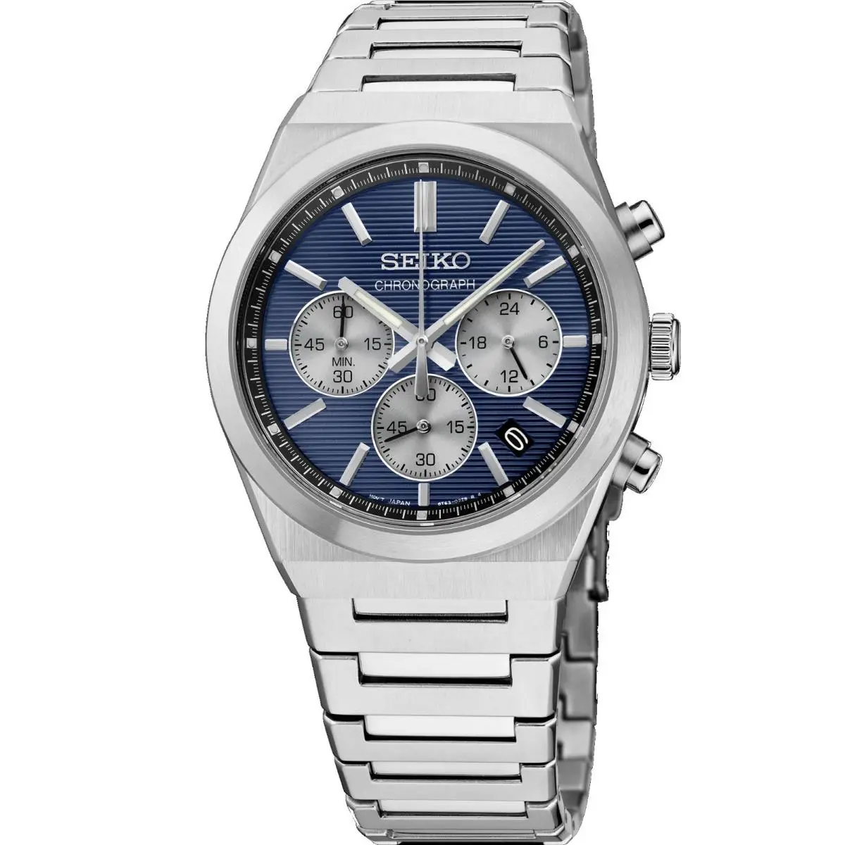 Seiko SSB453 Men`s Essentials Stainless Steel Blue Dial Chronograph Date Watch - Dial: Blue, Band: Silver, Bezel: Silver