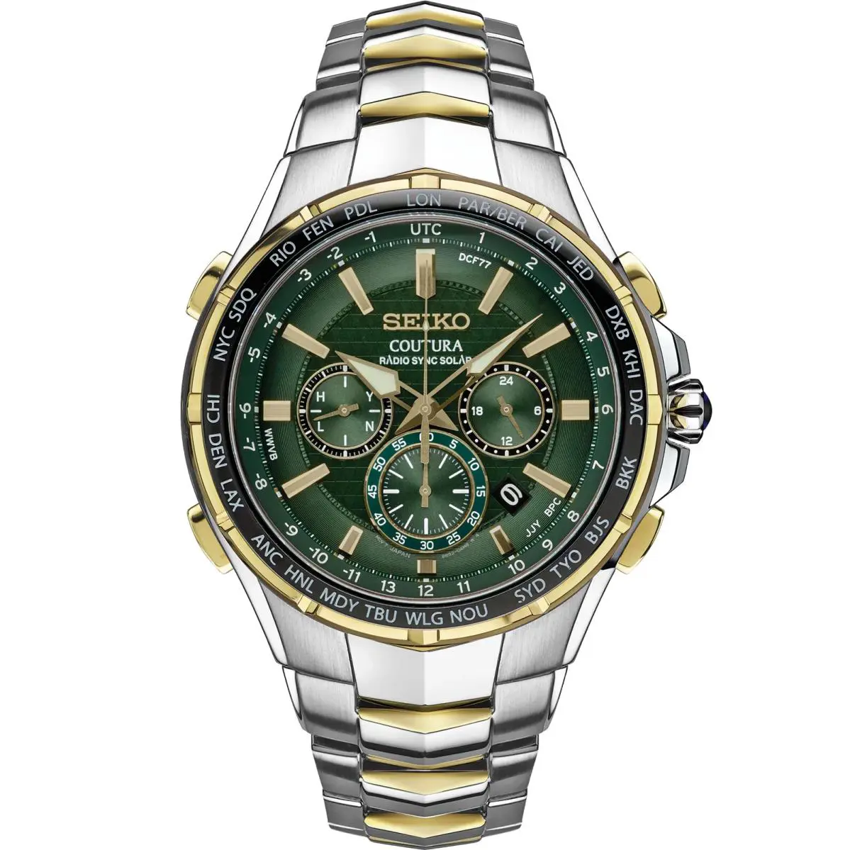 Seiko Coutura 44.5mm Green Dial Two Toned Stainless Steel Watch SSG022 - Dial: Green, Band: Gold, Silver