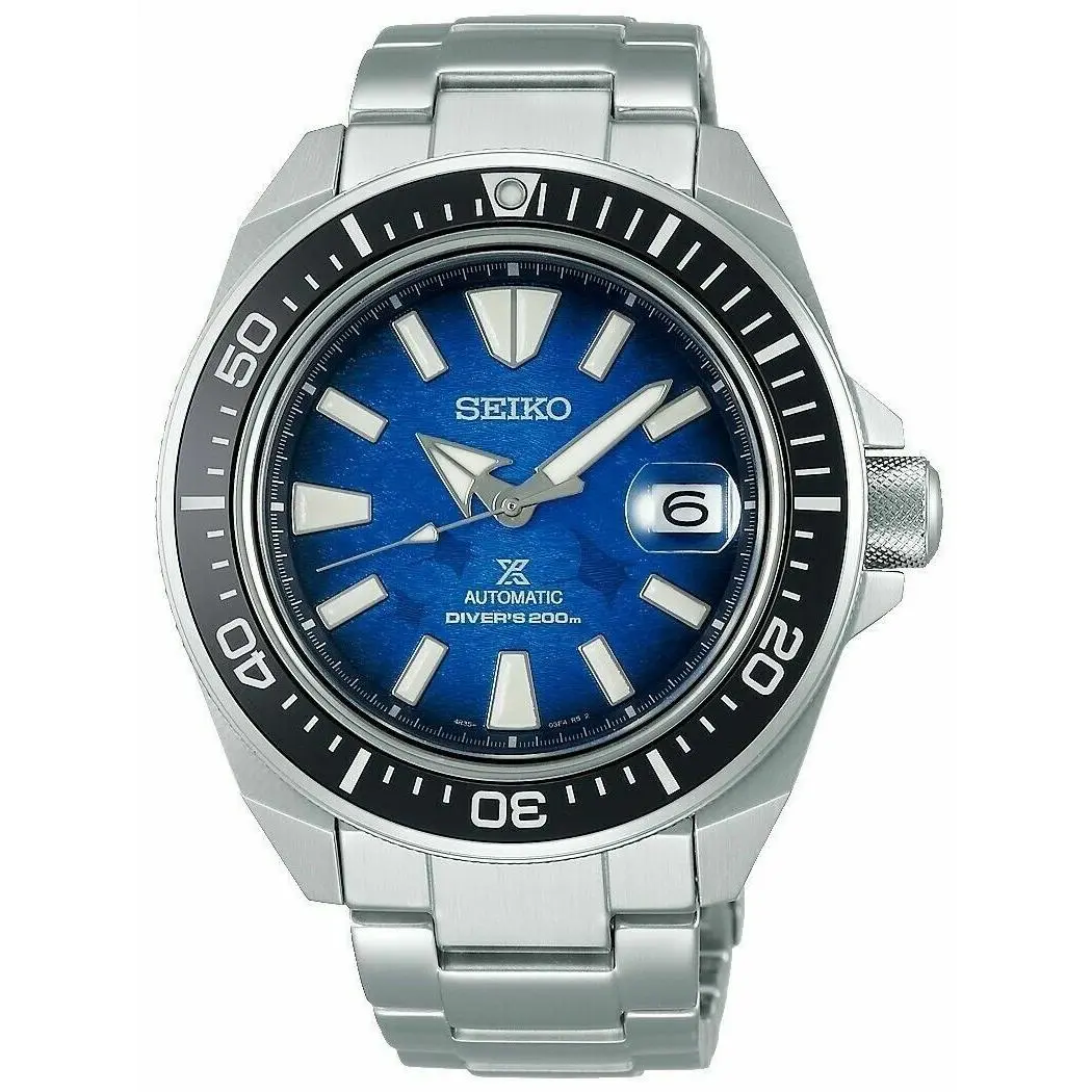 Seiko Automatic Prospex Analog Samurai Manta Ray Dial Divers Watch SRPE33 - Dial: Blue, Band: Silver, Bezel: Black