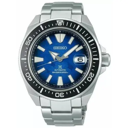 Seiko Automatic SRPE33 Prospex Analog Samurai Manta Ray Dial Divers Watch - Dial: Blue, Band: Silver, Bezel: Black