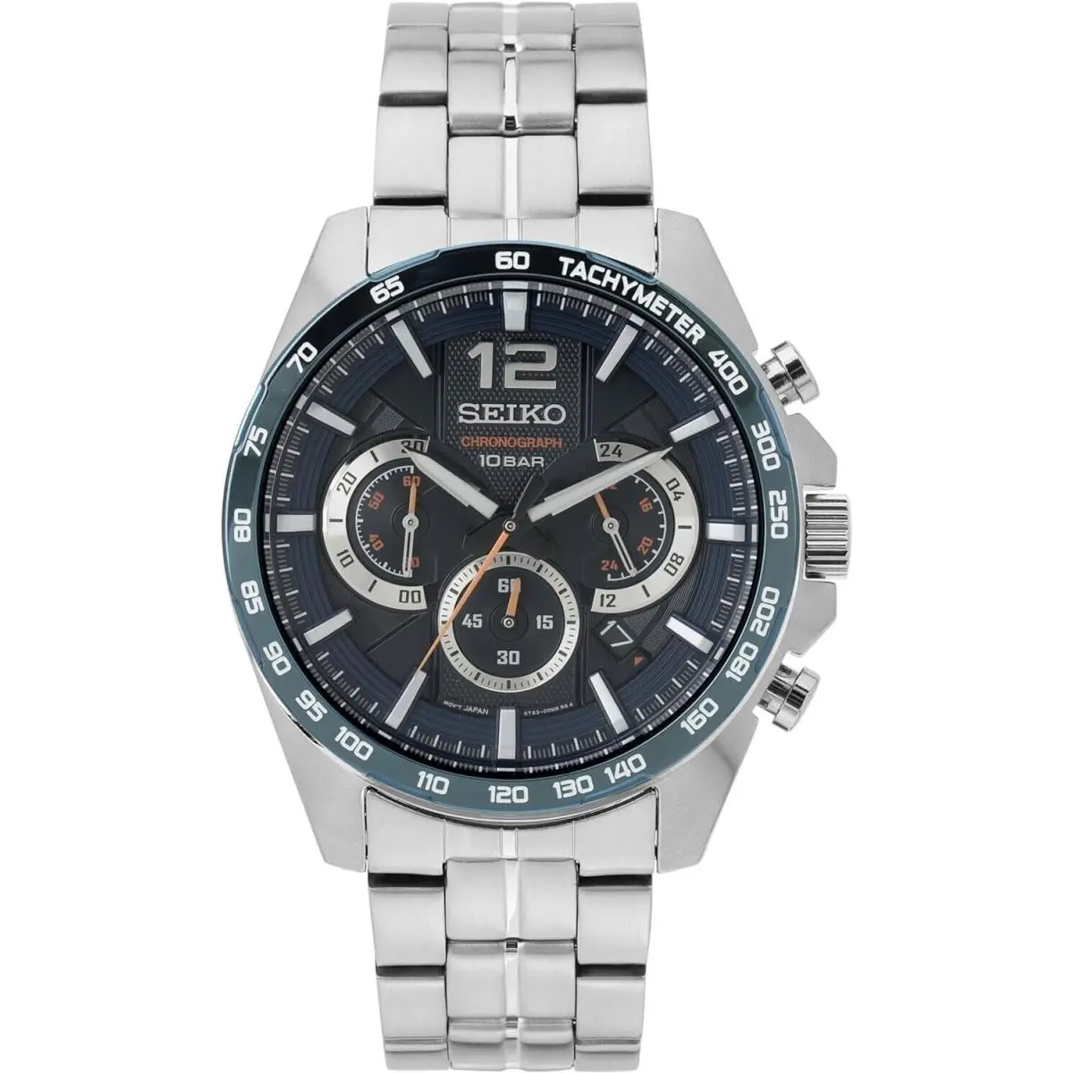 Seiko Essentials Chronograph Quartz Blue Dial Men`s Watch SSB345P1 - Dial: Blue, Band: Silver-tone, Bezel: Silver-tone