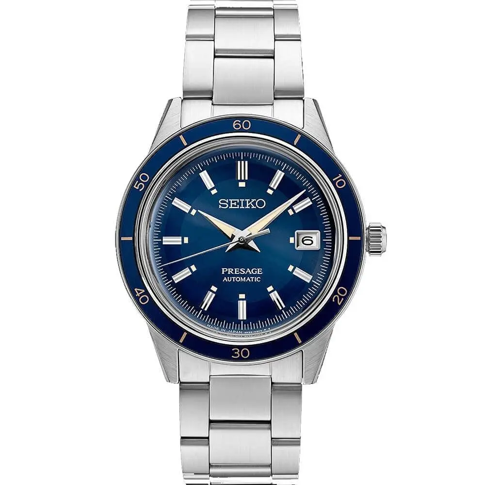 Seiko Men`s Presage Automatic Blue Dial Watch - SRPG05J1 - Dial: Blue, Band: Silver, Bezel: Blue