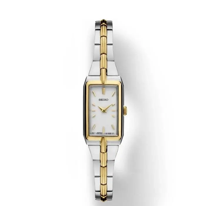 Seiko Essentials White Dial Two-tone Stainless Steel Women`s Watch SWR044 - Dial: Silver, Band: Silver, Gold, Bezel: Gold