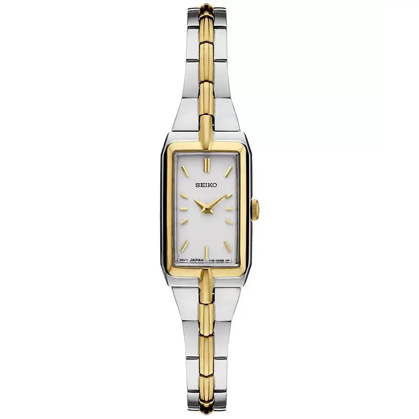 Seiko Essentials White Dial Two-tone Stainless Steel Women`s Watch SWR044 - Dial: Silver, Band: Silver, Gold, Bezel: Gold