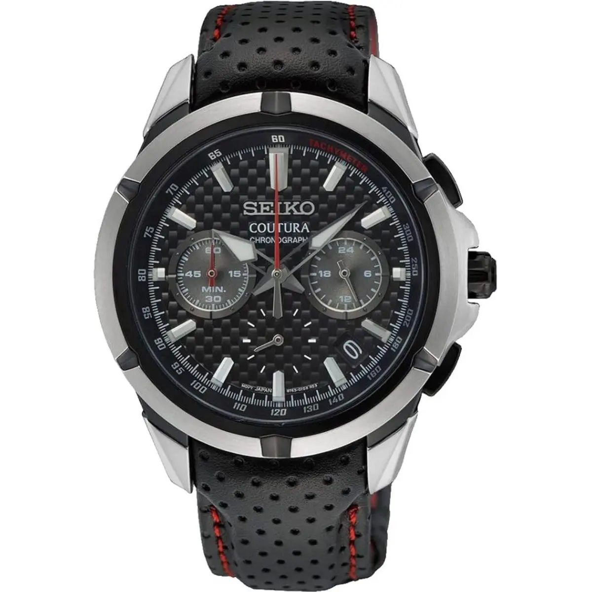 Men`s Watch Coutura Chronograph Steel Case Black Dial Leather Strap SSB437 by Seiko