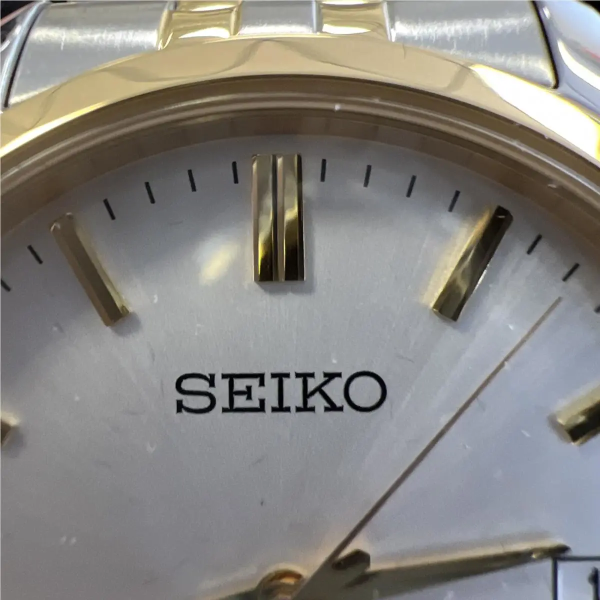 Seiko Men`s Essentials Quartz White Dial Two Tone Band Watch SUR402 - Dial: White