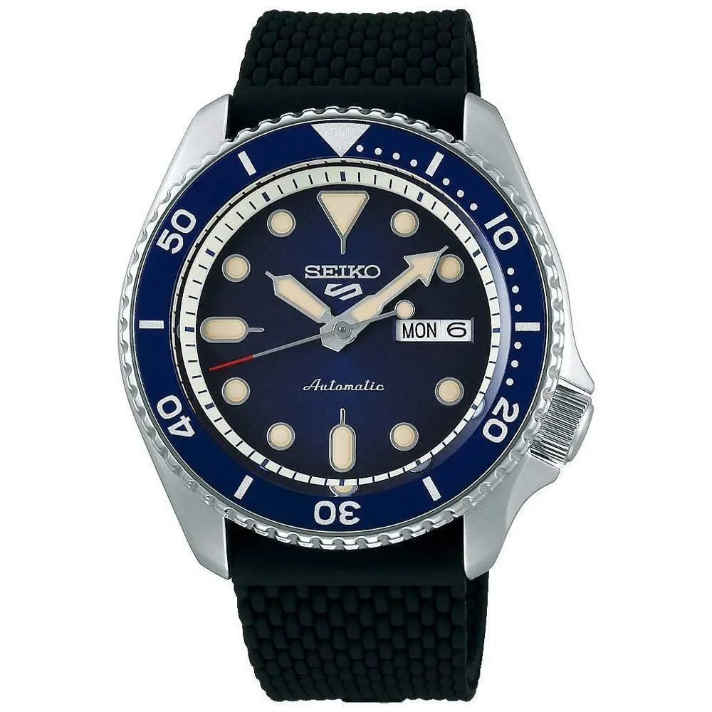 Seiko Men`s 5 Sports Automatic Rubber Strap Watch SRPD93 - 