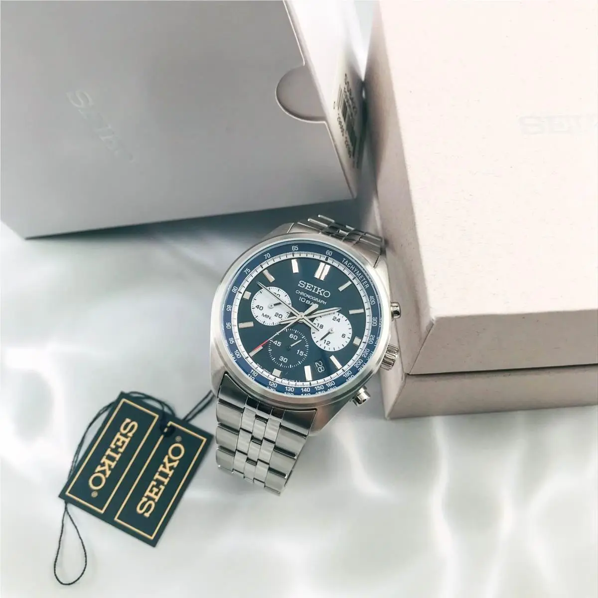 Seiko Essentials SSB427 Motorsports Chrono Quartz Blue Dial Men`s Watch 41.5 mm